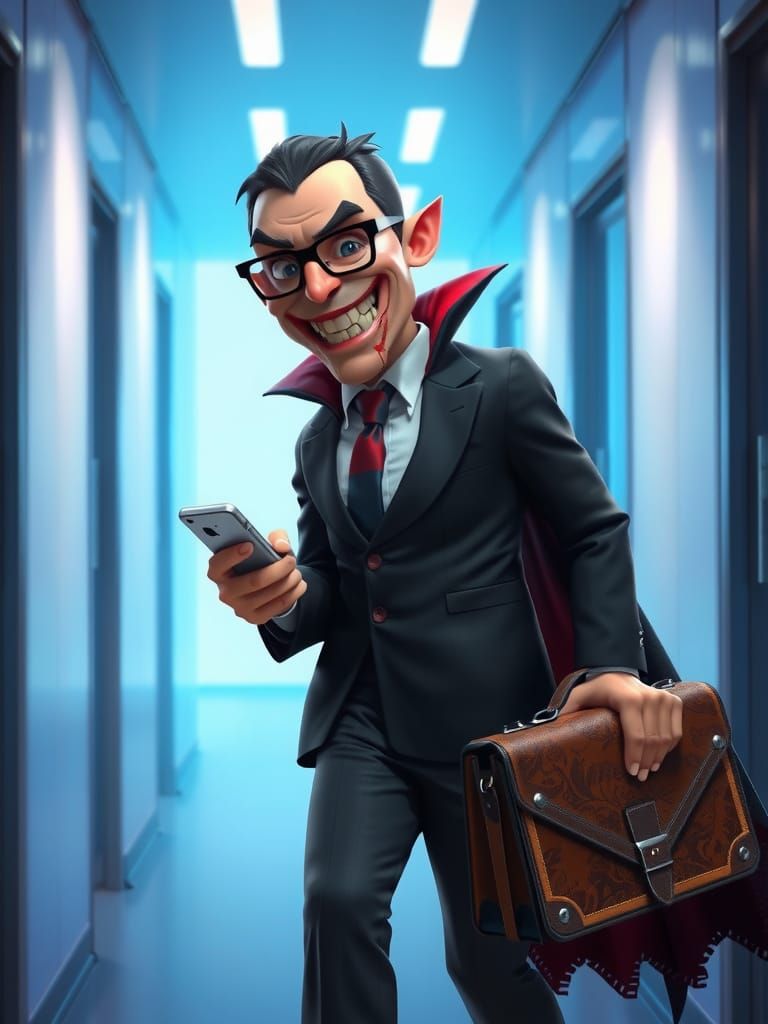 Corporate Vampire in Modern Office Setting
