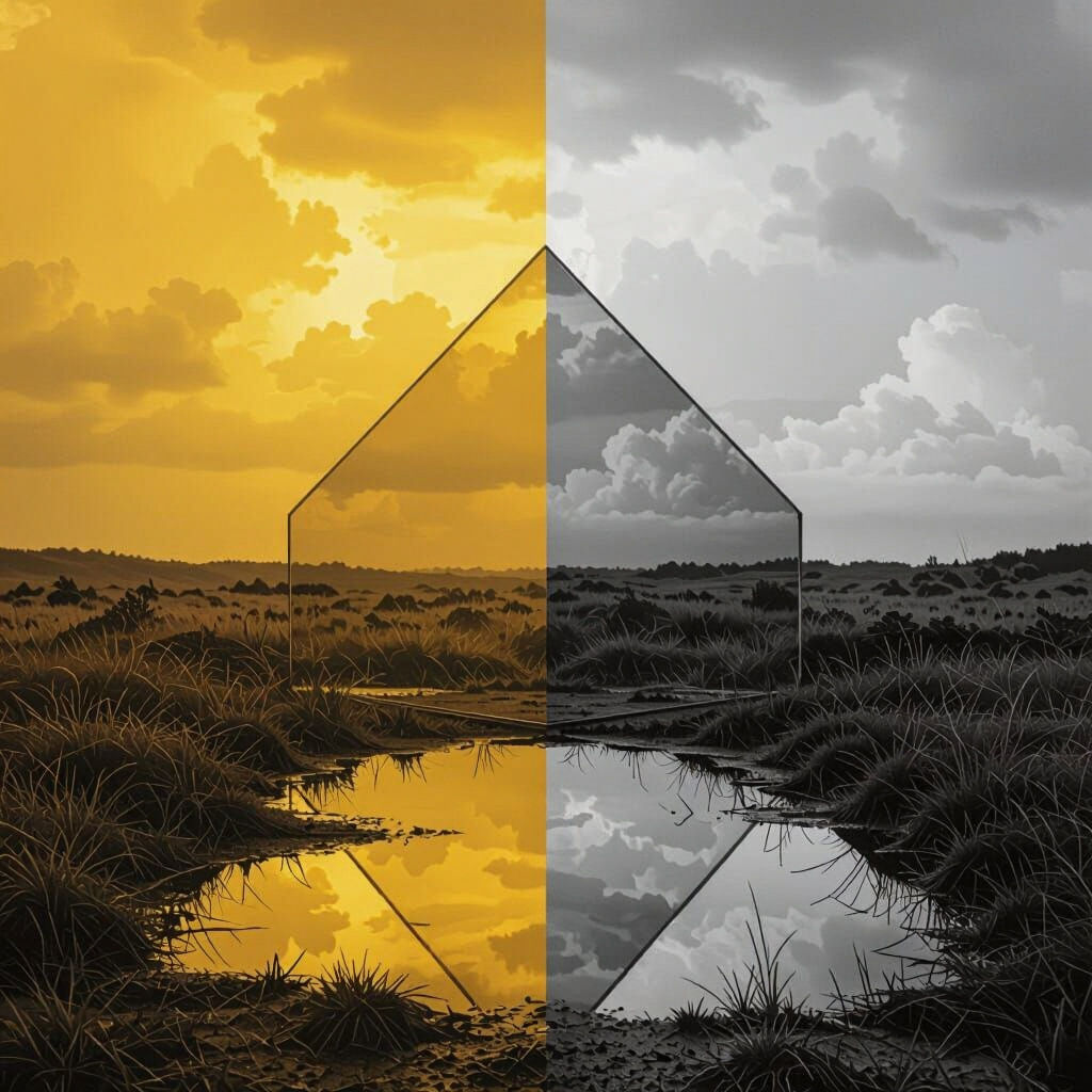 Conceptual Gold and Black Diamond Reflecting Nature