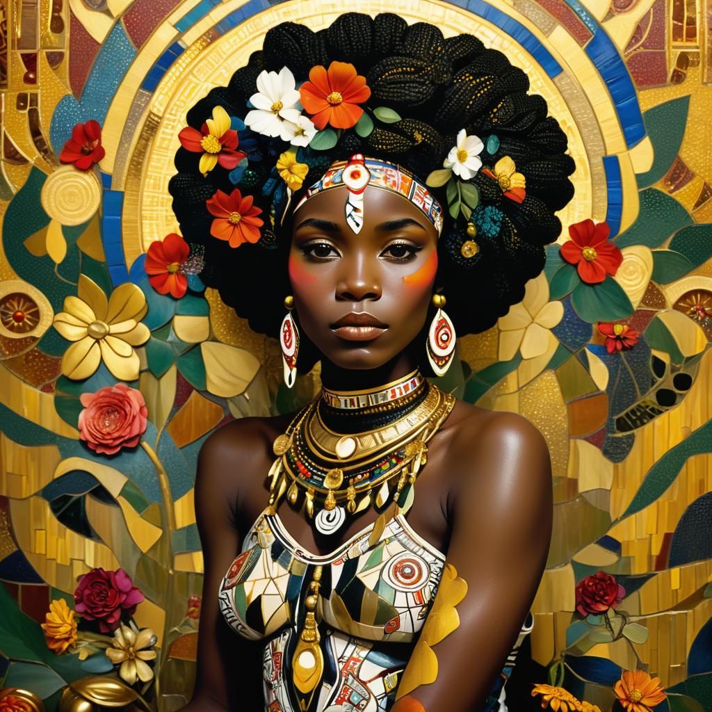 Golden African Woman in Art Nouveau Style