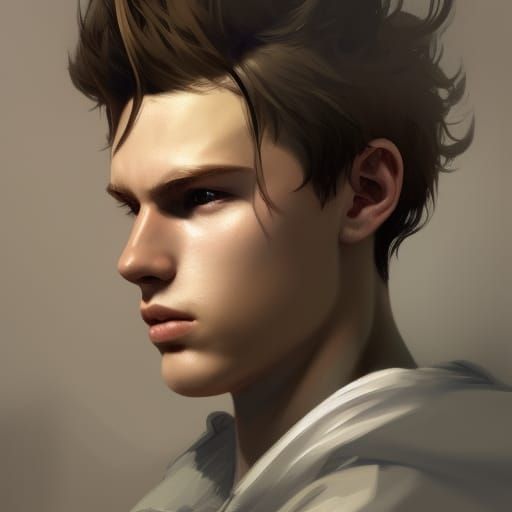 Detailed Portrait of a Teenage Boy in Art Nouveau Style