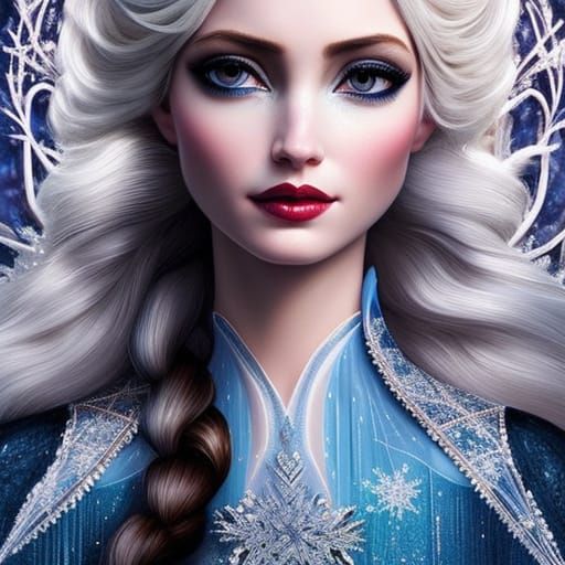 Elsa on Frozen Throne: Hyperdetailed Portrait