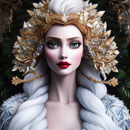 Elaborate Portrait of Queen Elsa on Frozen Throne