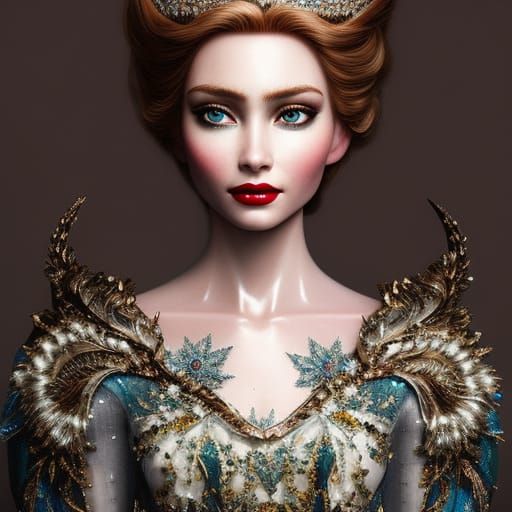 Queen Elsa on Frozen Throne: Detailed Digital Art
