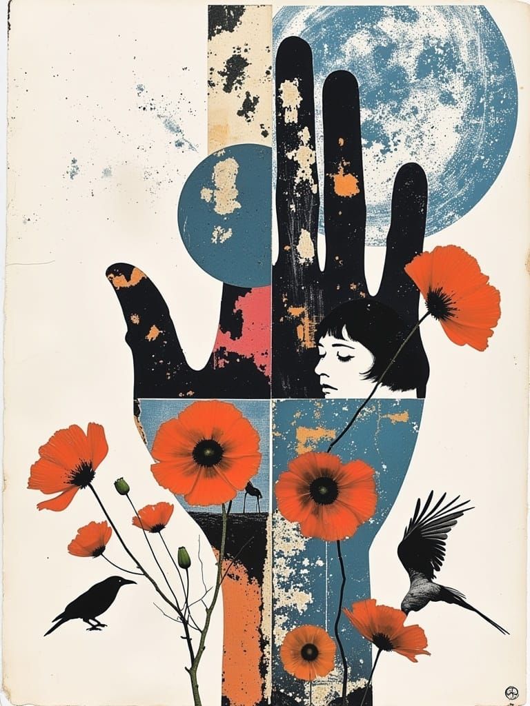 Floral Collage of Hand in Dadaist Style