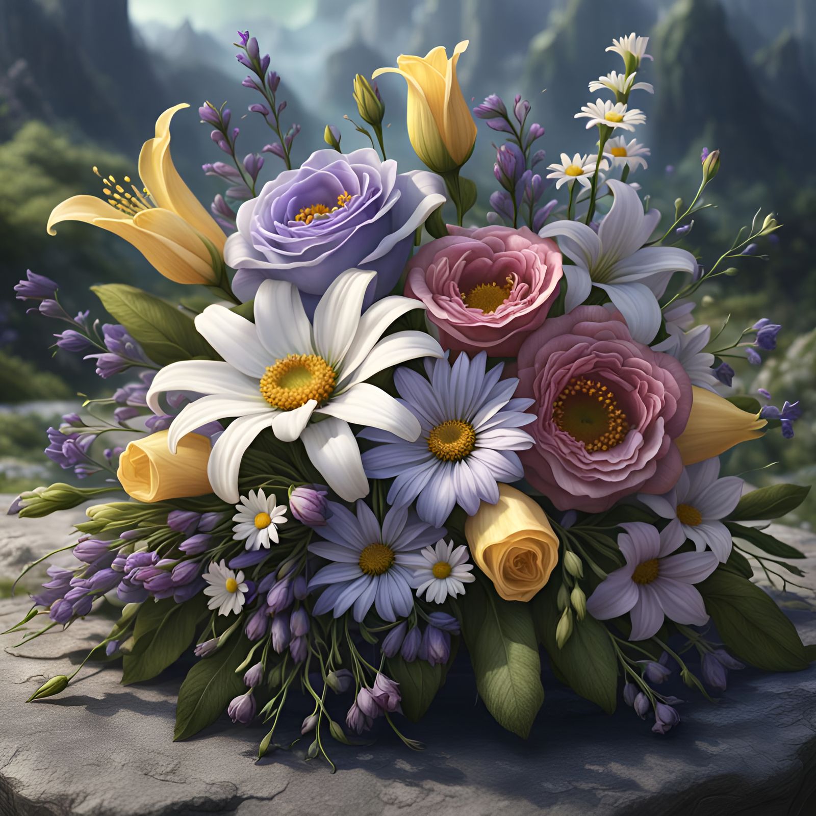 Floral Corsage: Detailed Matte Painting in Deep Color