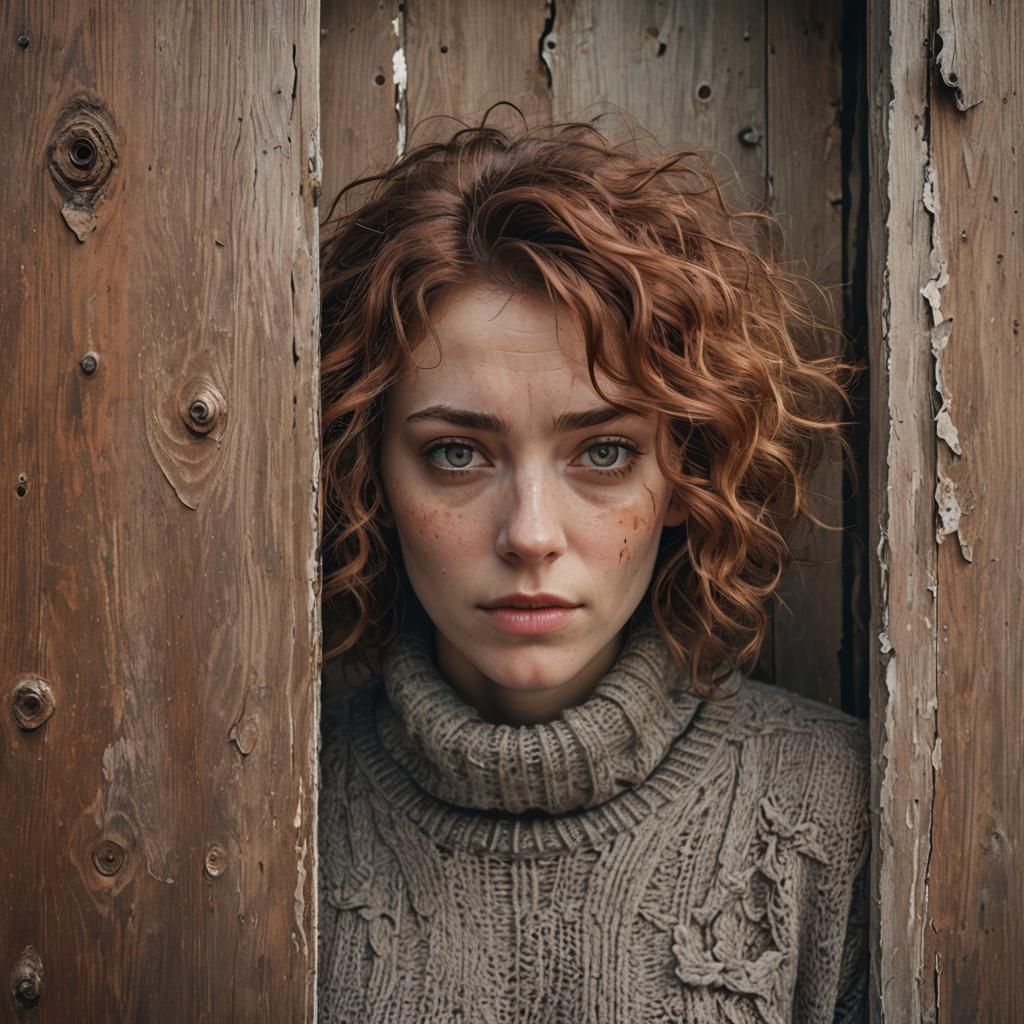 Woman with Hazel Eyes Peeking from Doorway
