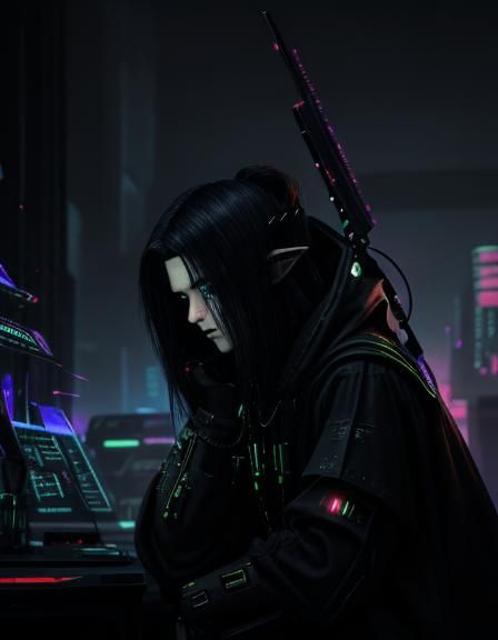Cyberpunk Elf in Futuristic Alchemic Galaxy
