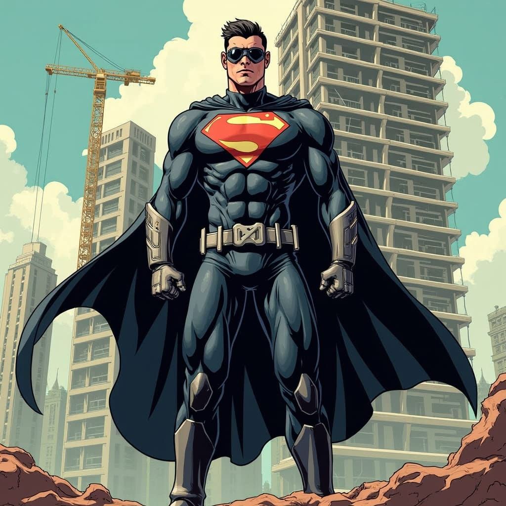 High-Tech Superhero Project Manager in Dynamic Cityscape