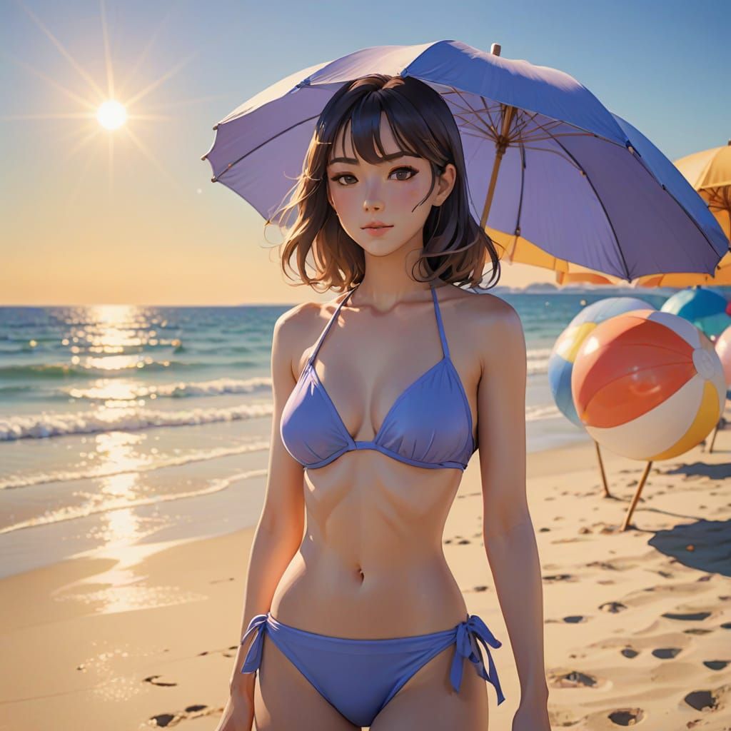 French Woman in Periwinkle Bikini, Anime-Inspired