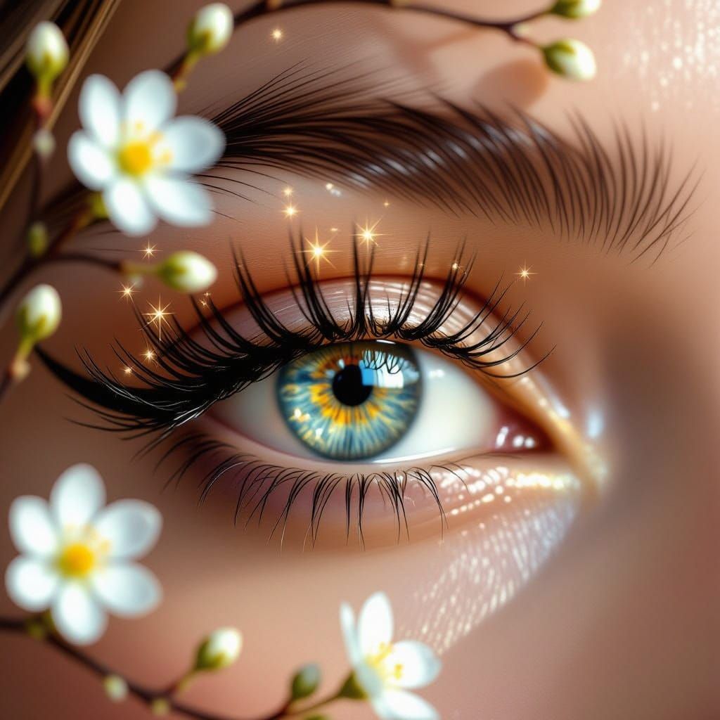 Luminous Eyes with Delicate Lashes in Photorealistic Style