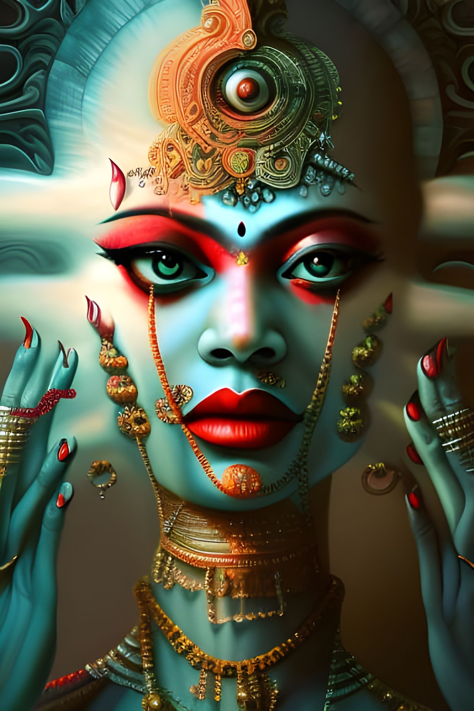 Goddess Kali as Metallic Warrior, Hyperdetailed