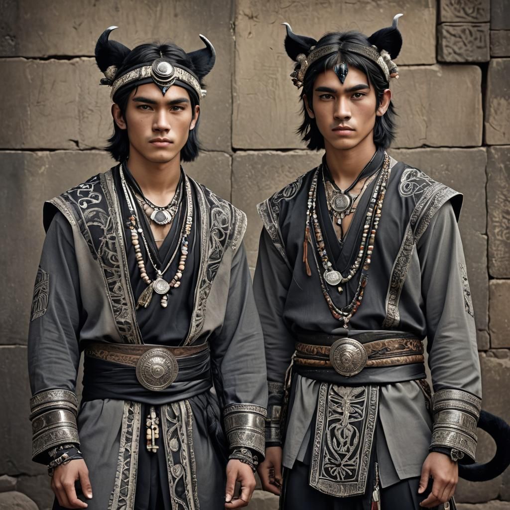 Twin Panther Brothers in Tribal Clothes, Hyperrealistic