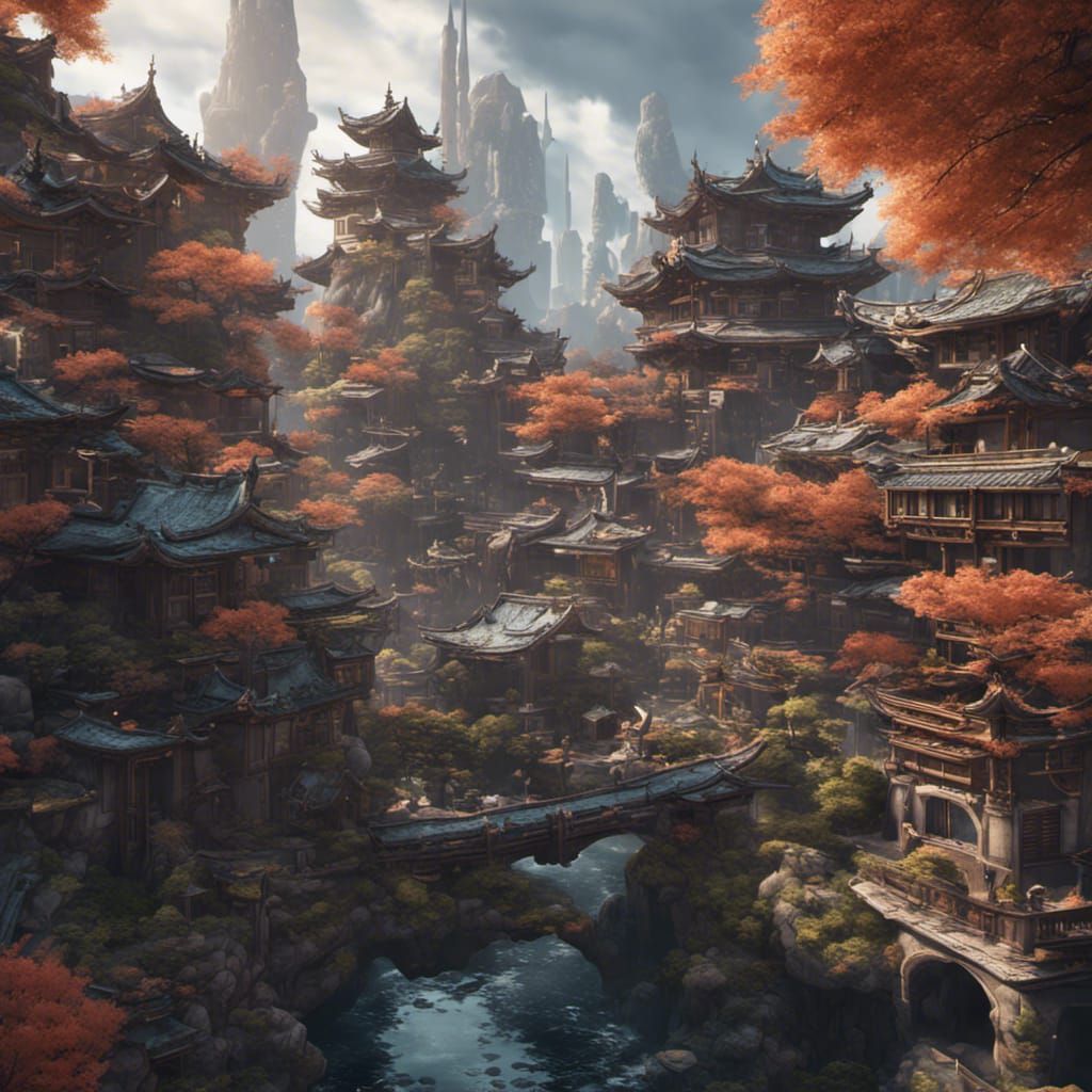 Fantastical Bonsai City in Detailed Matte Painting