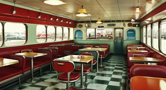 Retro Diner Scene in 1950s Style