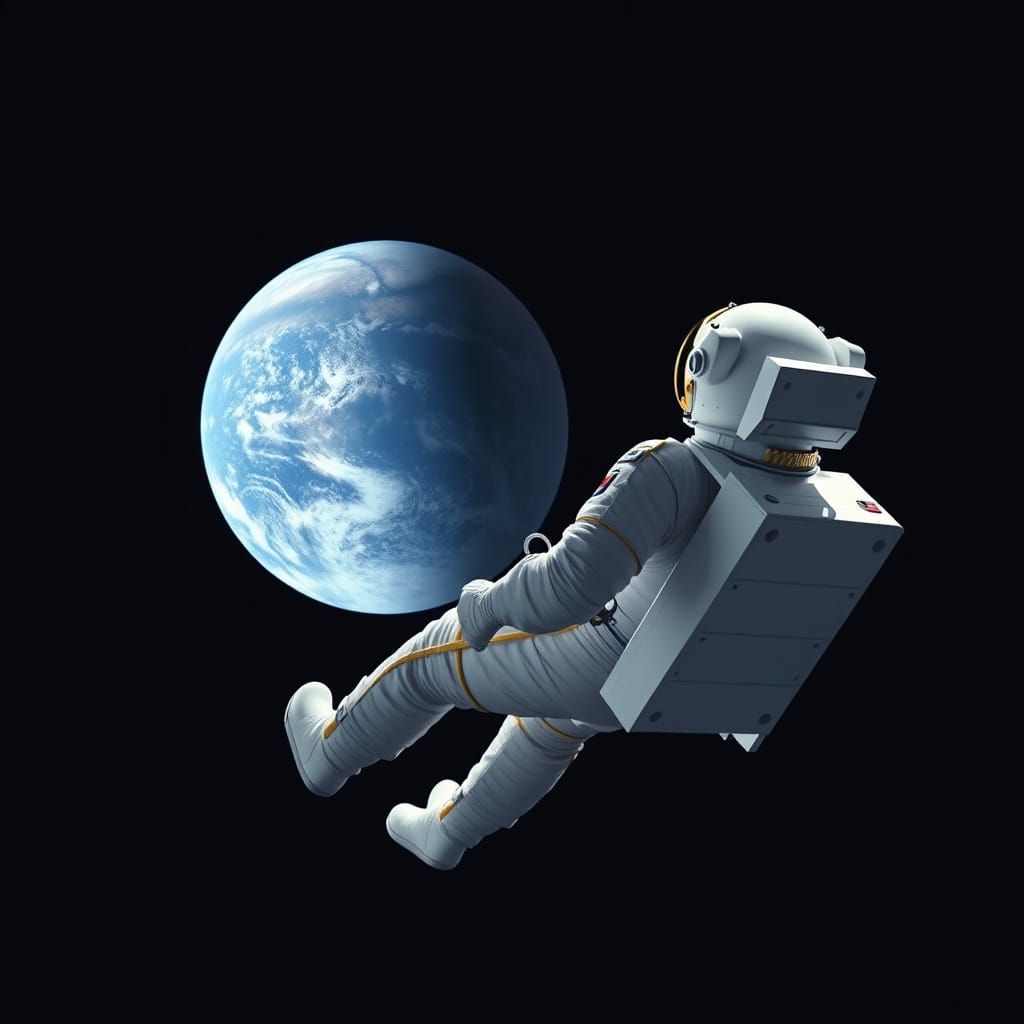 Astronaut Gazing at Earth in the Void
