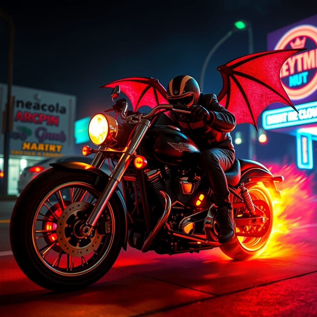 Midnight Motorcycle Rider in Neon Gothic Haze