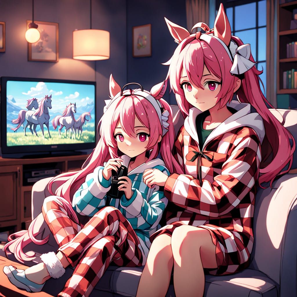 Joyful Anime Trio on Cozy Sofa