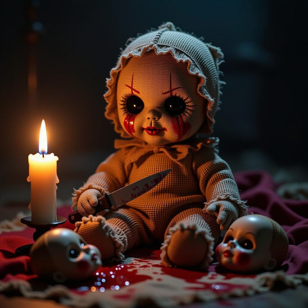 Eerie Burlap Horror Doll with Knife