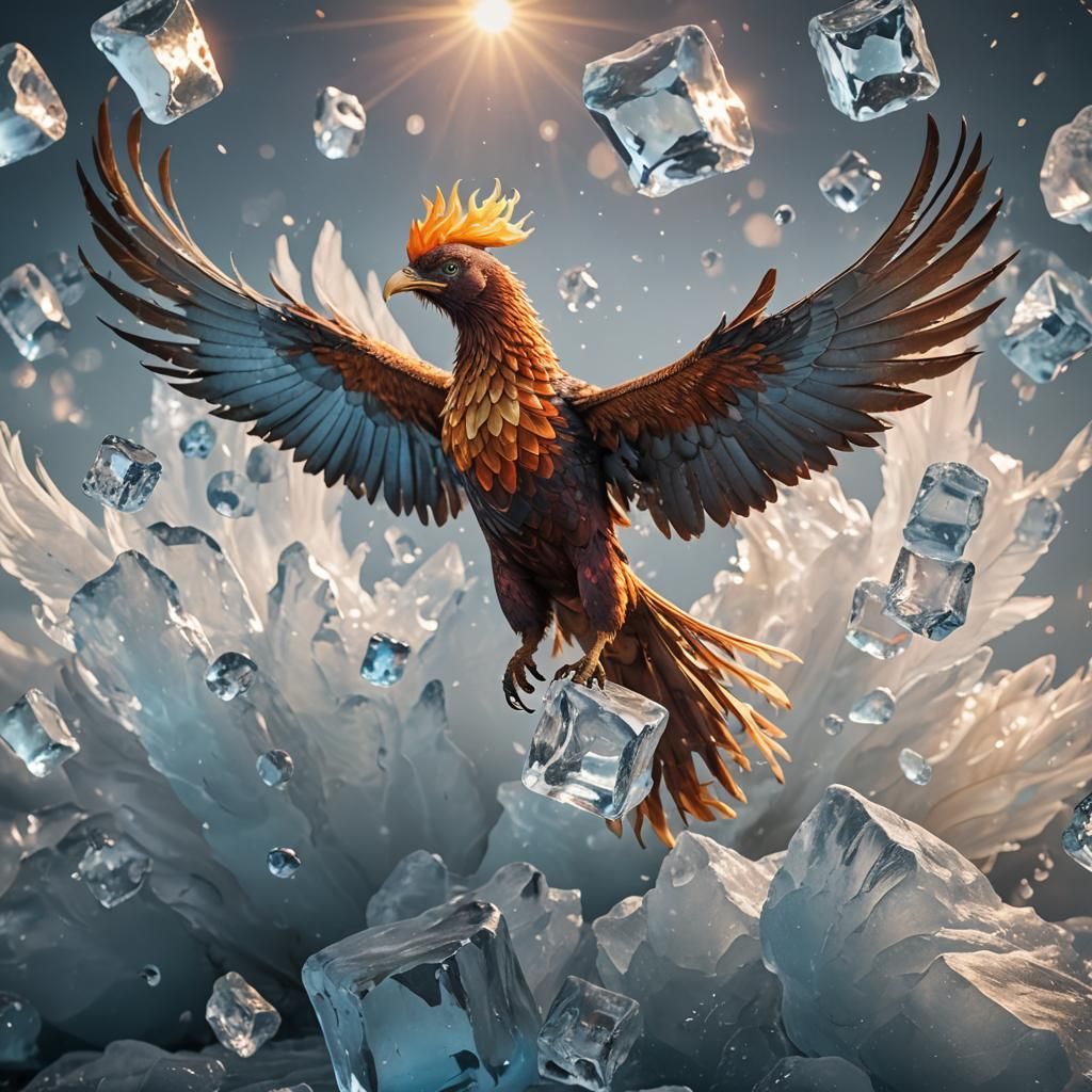 Glowing Phoenix Flies with Ice Cube