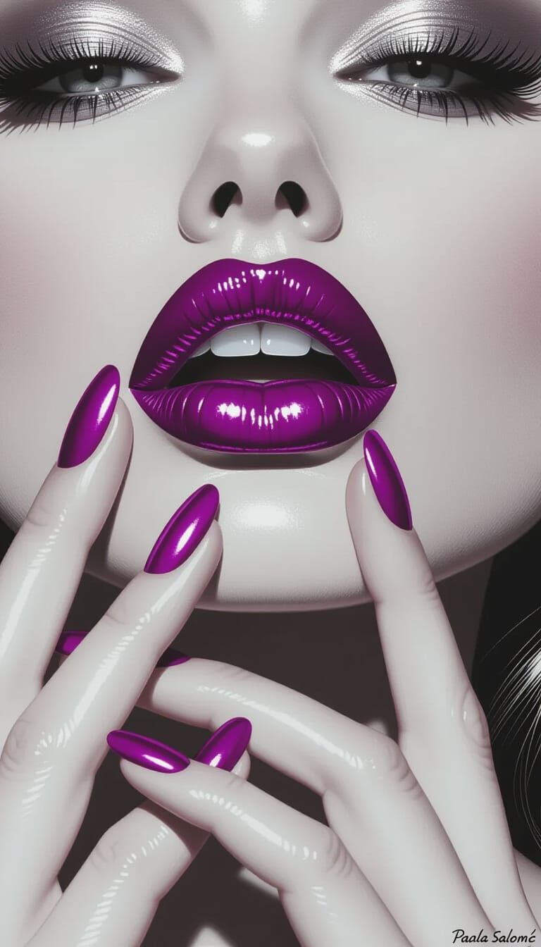 Metallic Magenta Lips: A Hyper-Realistic Close-Up