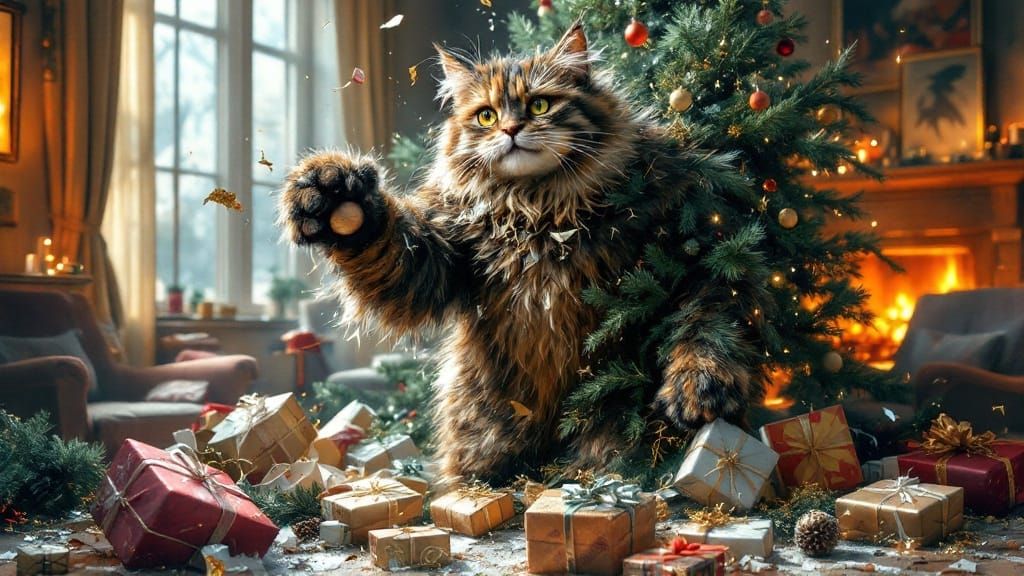 Majestic Christmas Tree Rebel Cat