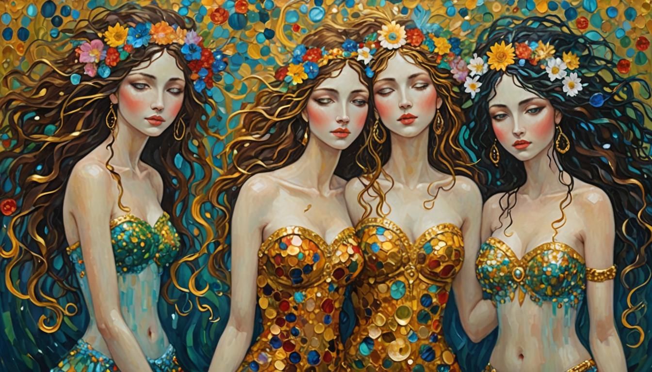 Water Nymph Goddesses in Klimt Style