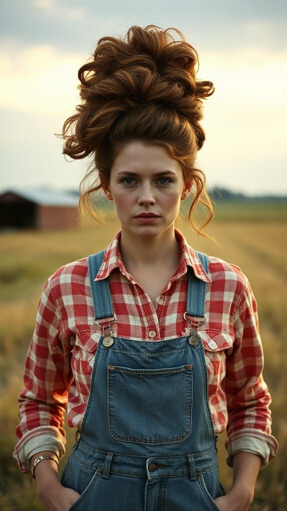 Country Woman with Towering Beehive in 35mm Style