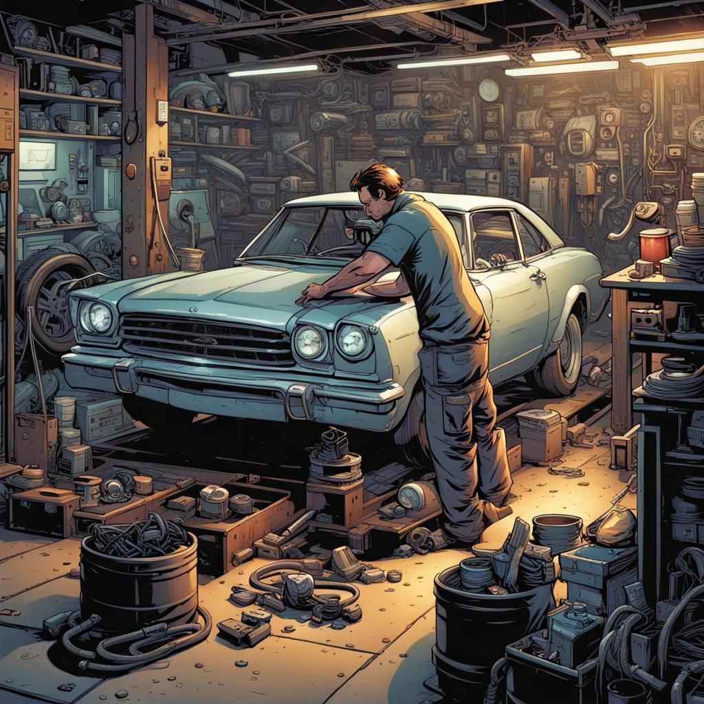 Car Mechanic in Comic Book Art Style
