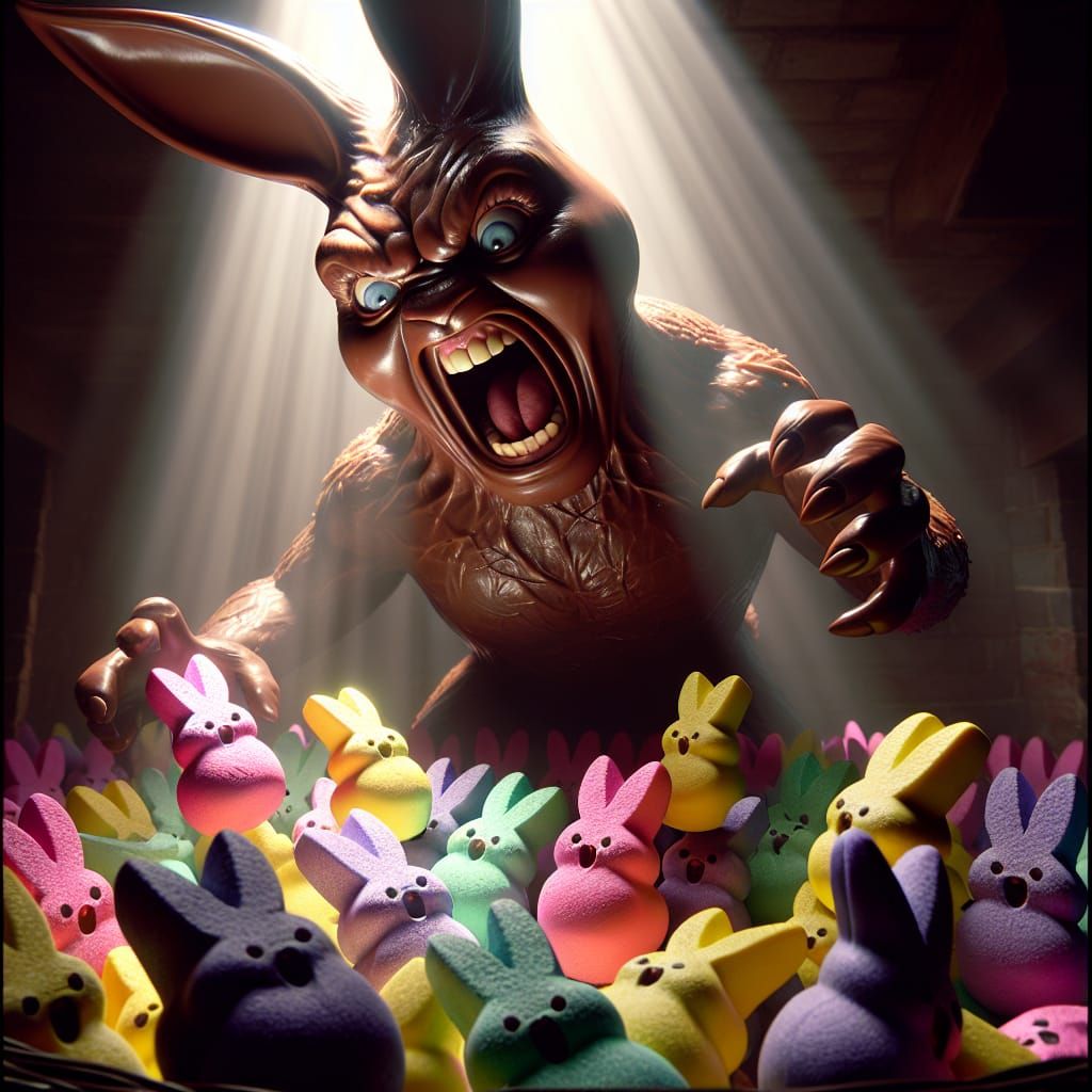Angry Easter Bunny Throws Marshmallow Peep
