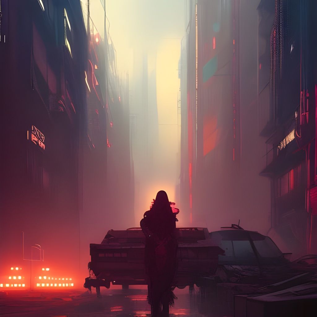 Post-Apocalyptic Cyberpunk Cityscape at Night