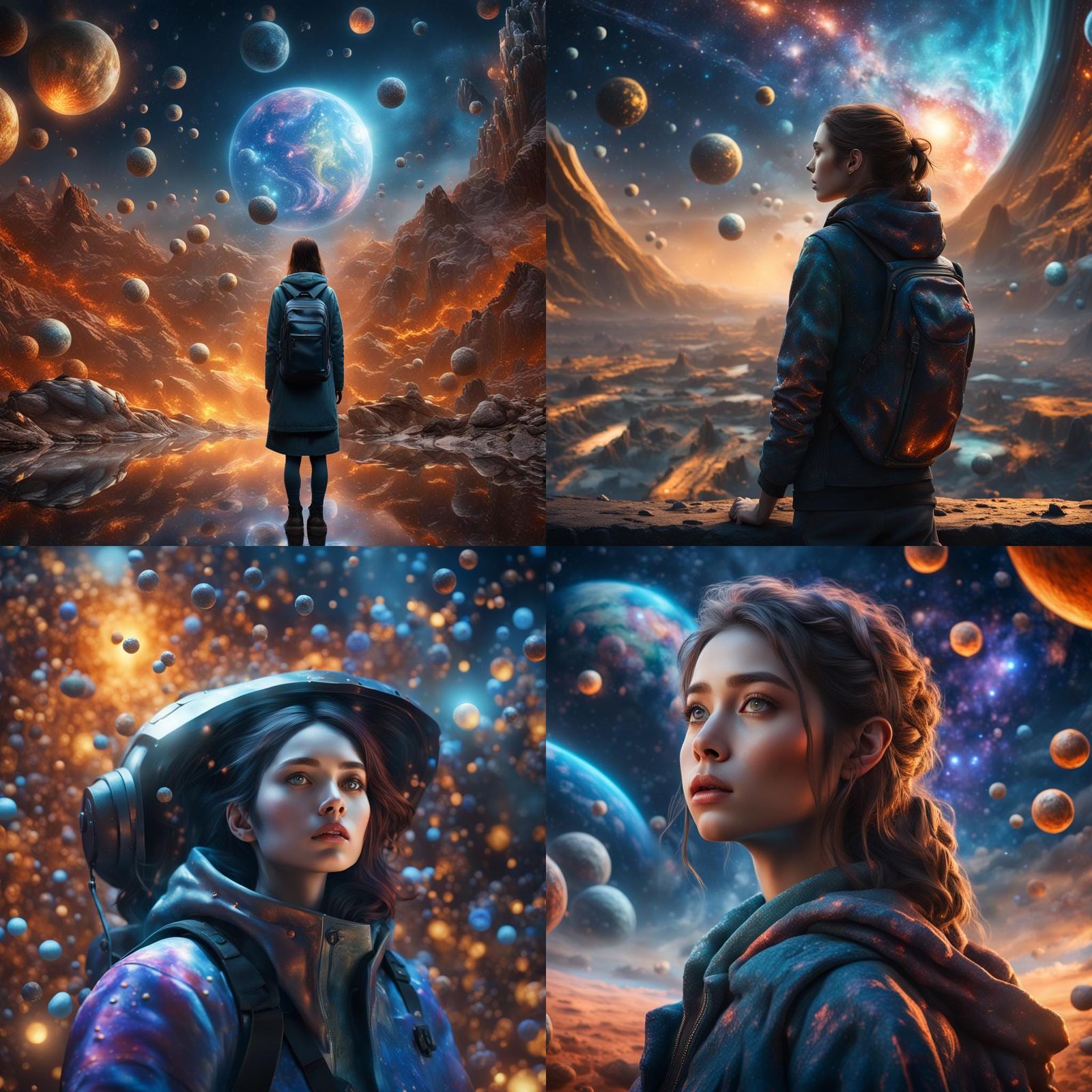 Surreal Girl Watches Chaos of Space in 8k