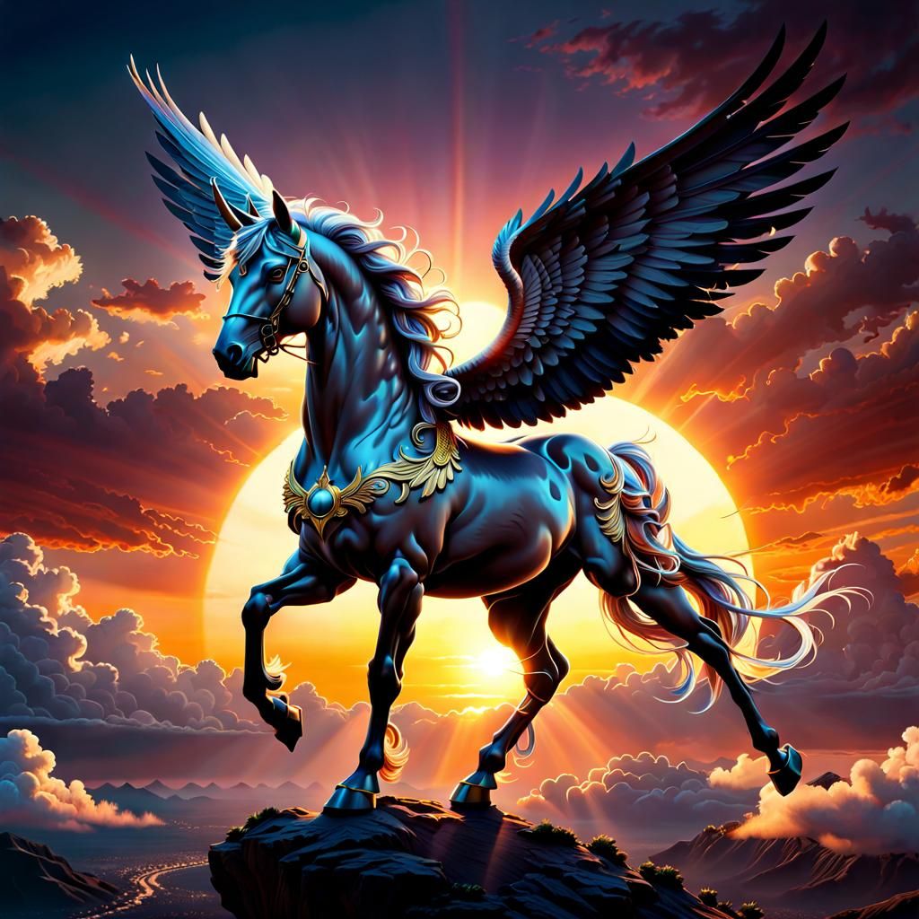 Pegasus Landing in Sfumato Chiaroscuro Style