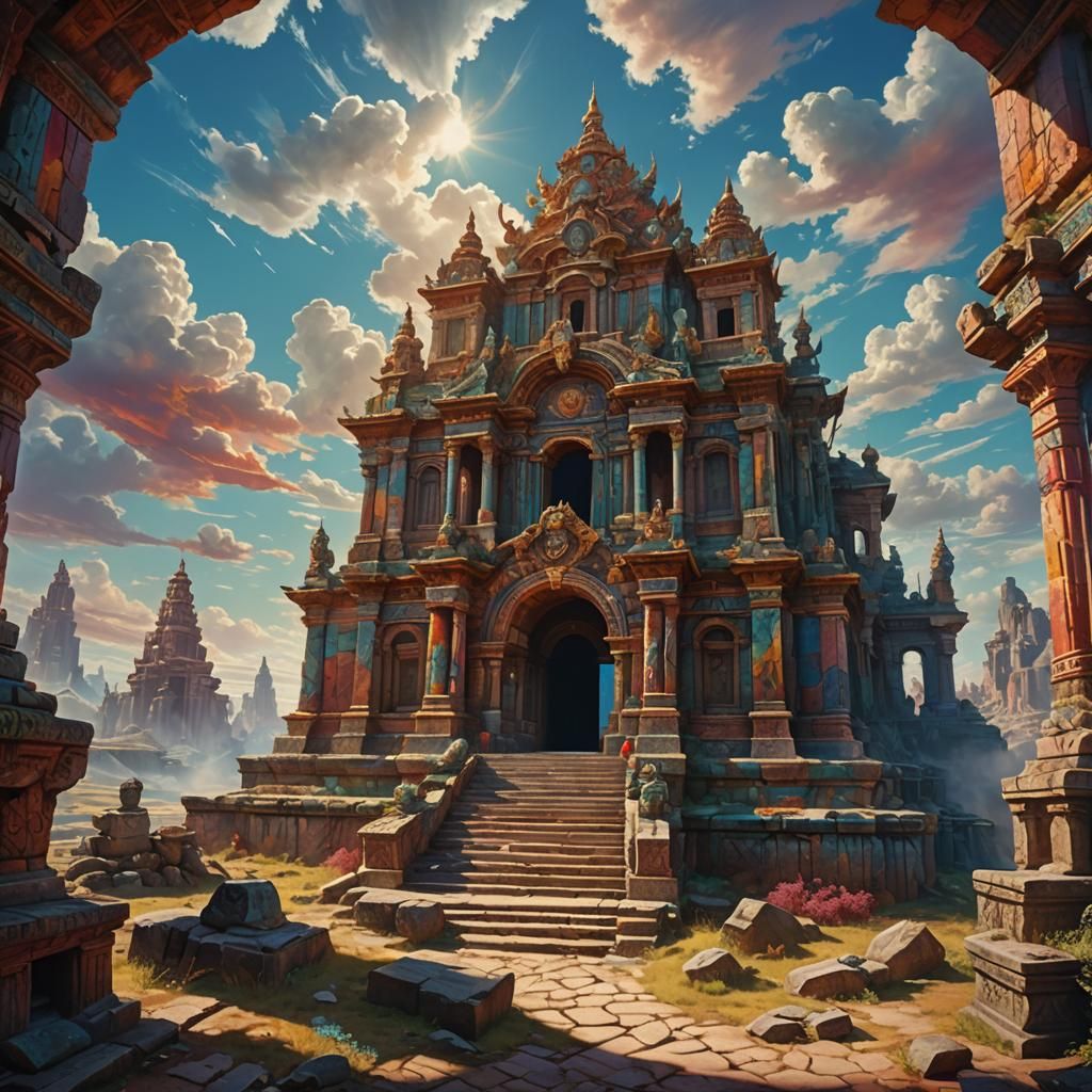 Fantastical Scene in Maximalist Style, Panoramic Oil Paintin...