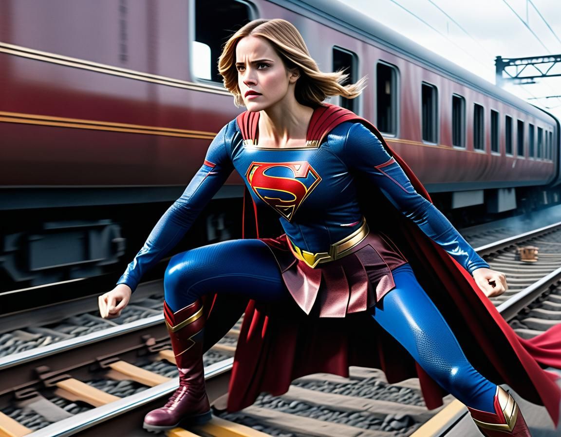 Supergirl Stops Train: Ultrarealistic Action Scene