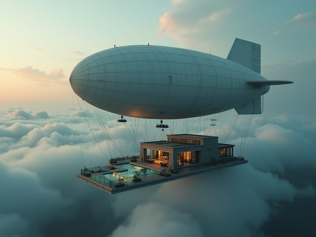 Luxury House on Giant Blimp in the Sky