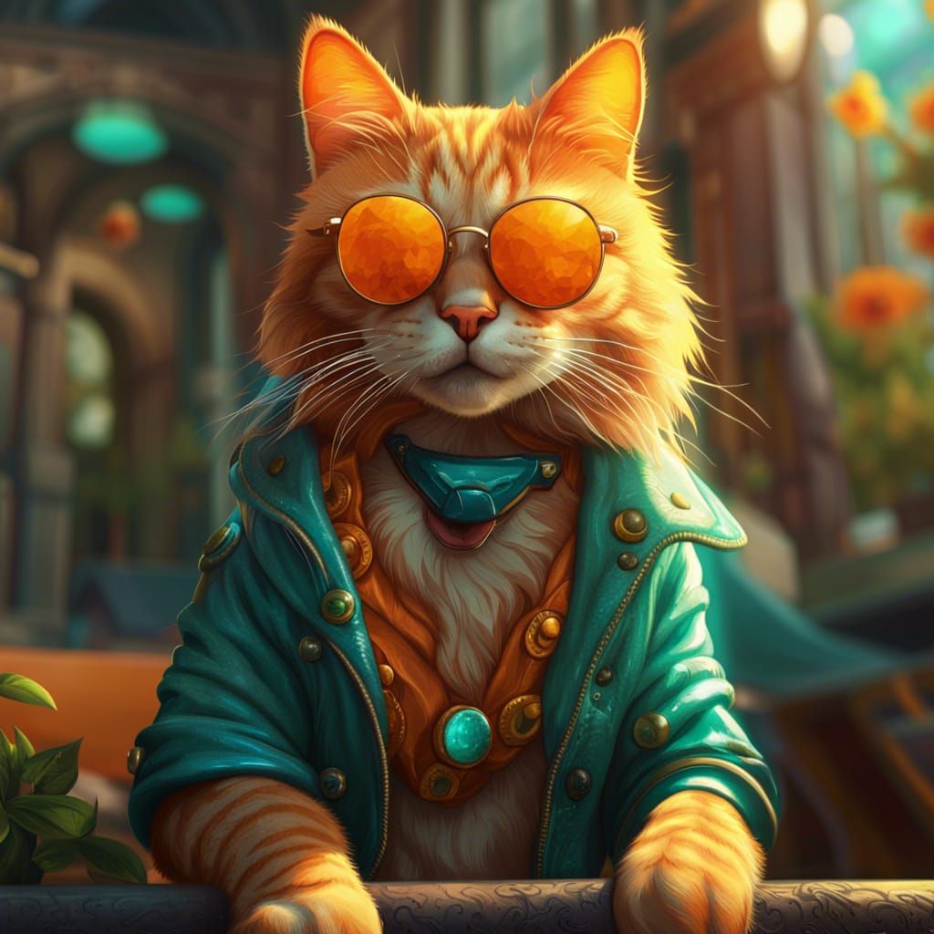 Ginger Cat in Sunglasses: Hyperdetailed Concept Art