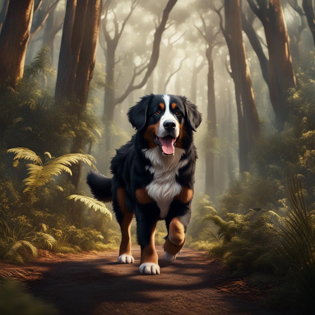 Bernese Mountain Dog in Australian Forest