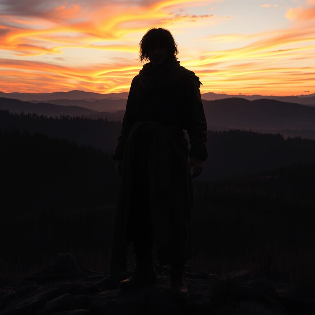 Lone Figure Silhouetted in Romanian Dusk, Matte Painting