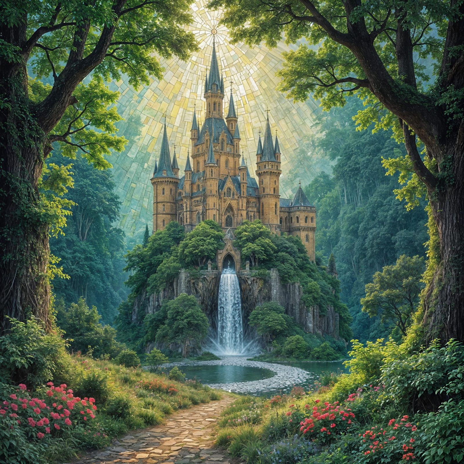 Cathedral Stained Glass Castle Mosaic