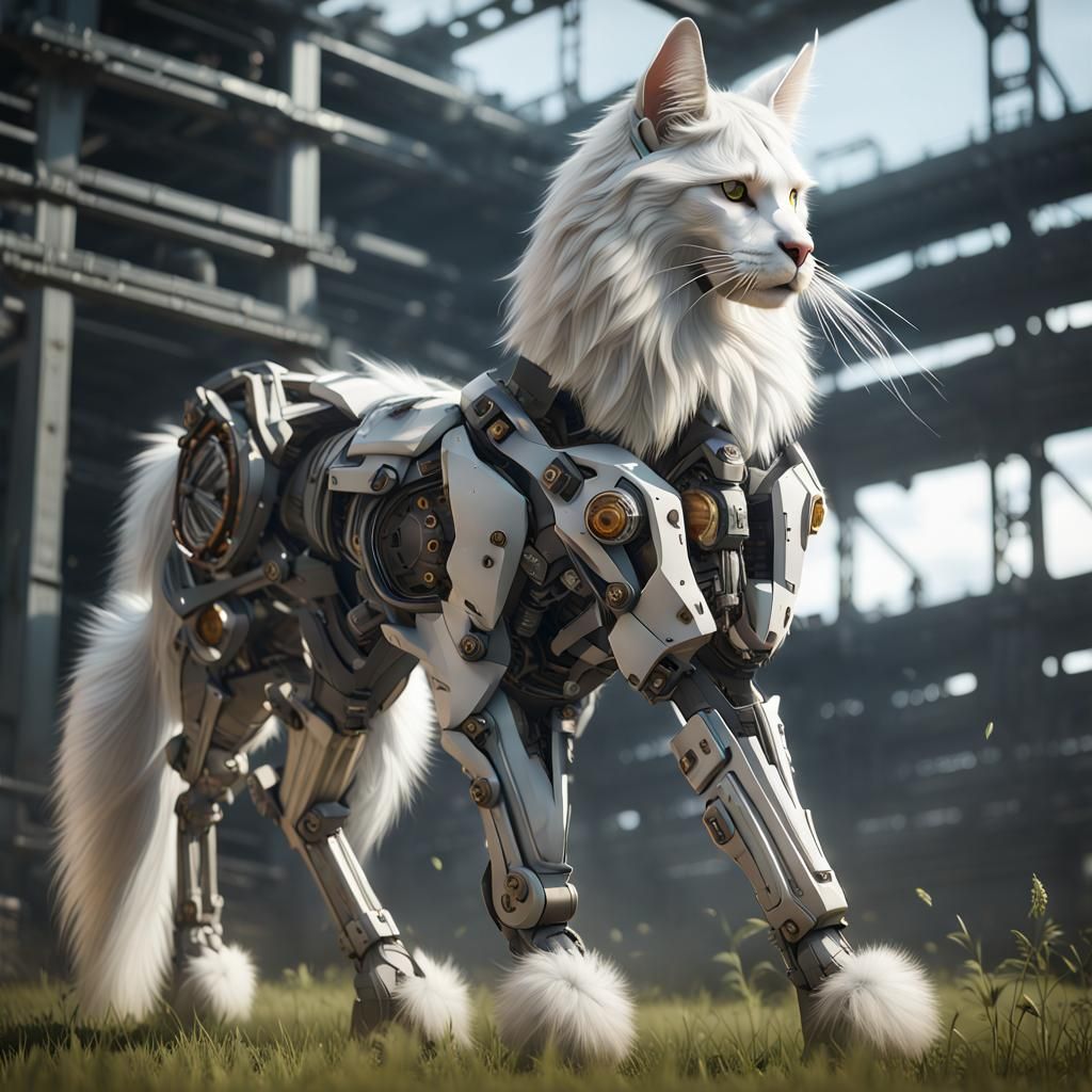 Maine Coon Cat Towers Over Horse: Sci-Fi Rendering