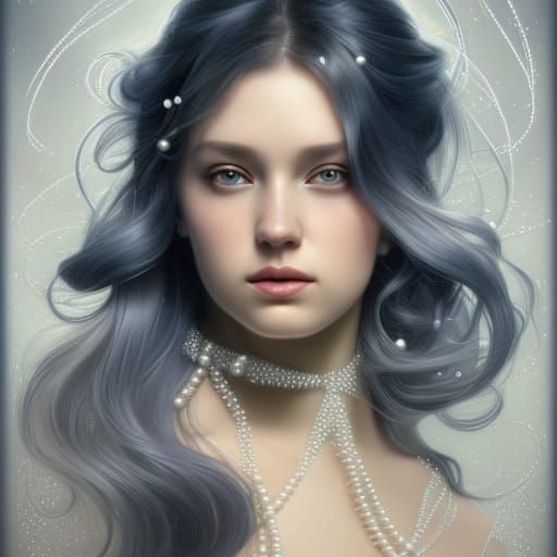Girl with Pearls: Hyperdetailed Art Nouveau Portrait