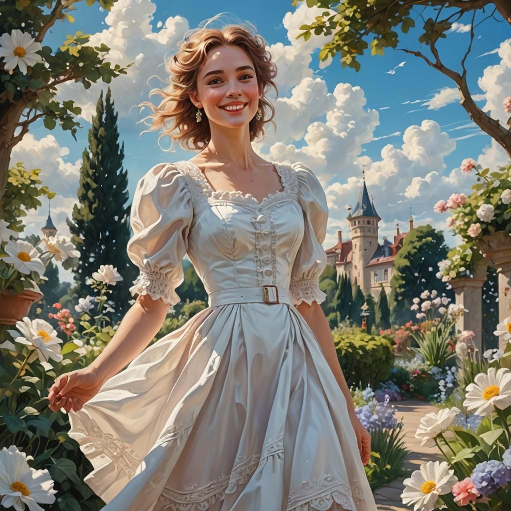 Romantic Lady in Garden: Expressionist Pastel Portrait