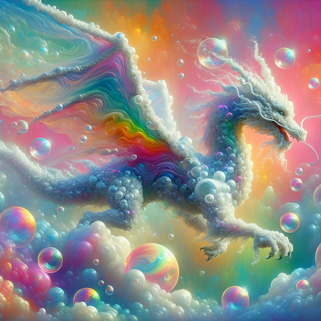 Dragon Sculpted From Soap Bubbles in Pastel Sky