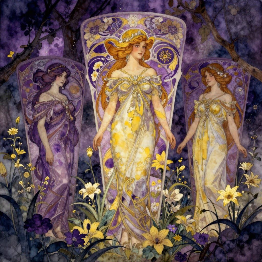 Vibrant Watercolor Poinsettias Bloom in Dark Fantasy Garden