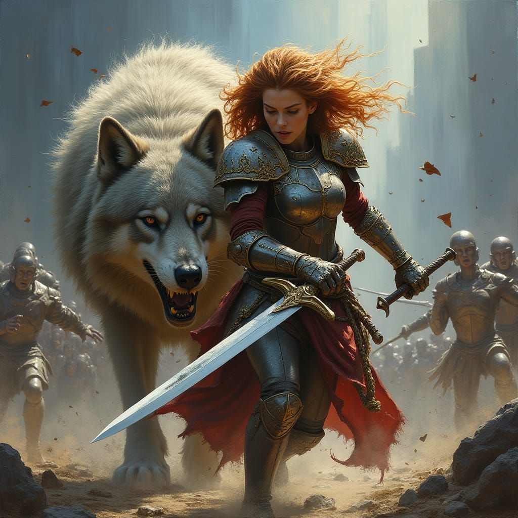 Princess Warrior Fights With Wolf Companion in Epic Fantasy ...