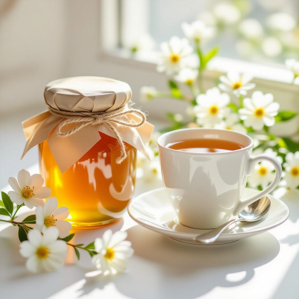 Honey, Tea, and Flowers in Art Nouveau Style