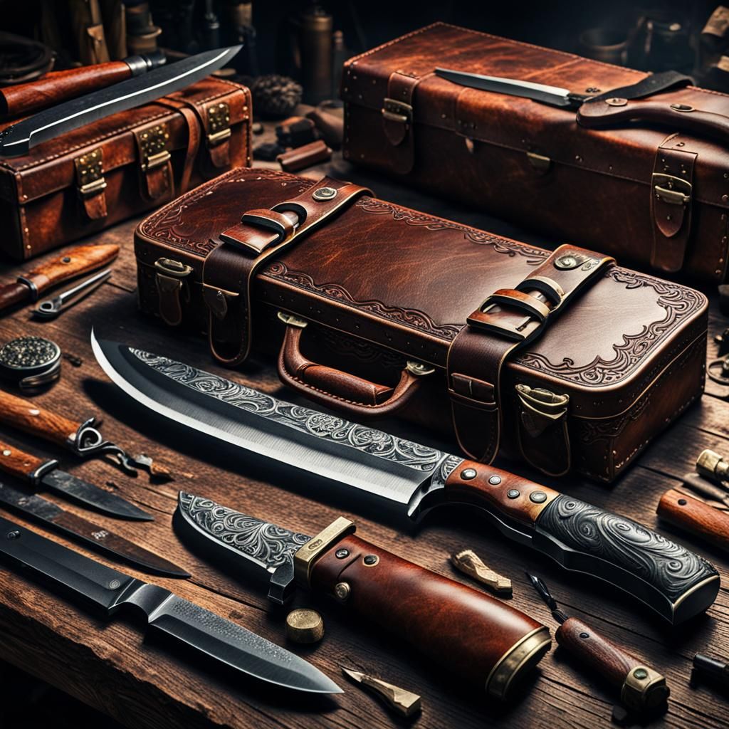Hunting Knives and Leather Case: Digital Matte Painting