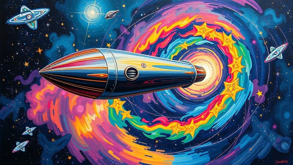 Sleek Futuristic Spacecraft Soars Through Cosmic Vortex