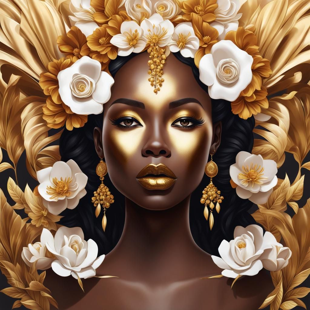 Black Woman with Gold Floral Crown Concept Art