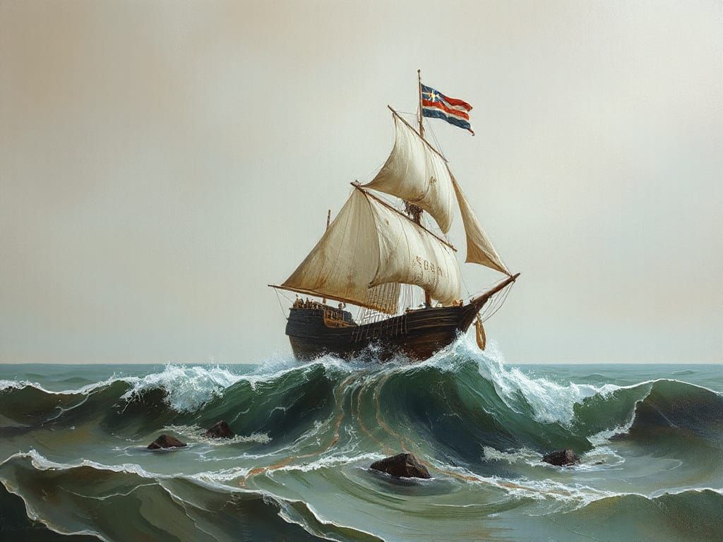 Translucent Ghost Sailboat Flying Dutchman Oil Painting